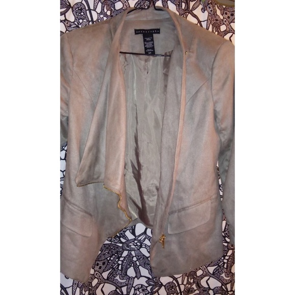 Dark tan khaki faux suede crop moto jacket - Picture 6 of 6